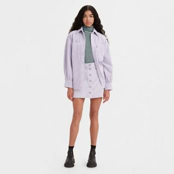 Levi's Buttonfront Corduroy Skirt- Purple Cord A-Line Mini Skirt- Size 25 - Picture 5 of 16